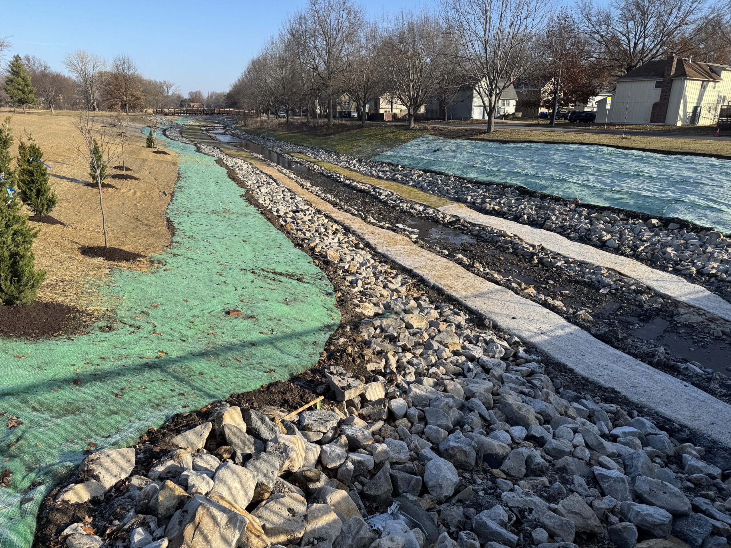 Dry creek bed drainage solution Johnson County